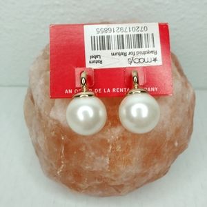 Oscar De La Renta Vintage Gold Tone White Faux Pearls Pierced Earrings